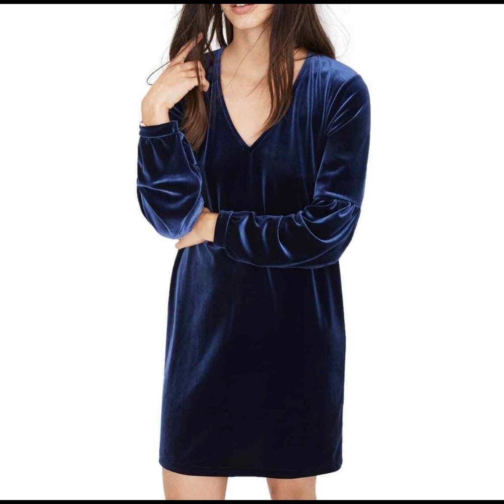 Madewell Navy Velvet Bell Sleeve Dress